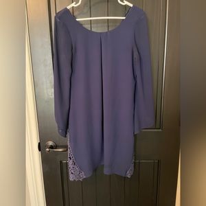 I.N. San Francisco blue dress with lace at the bottom.